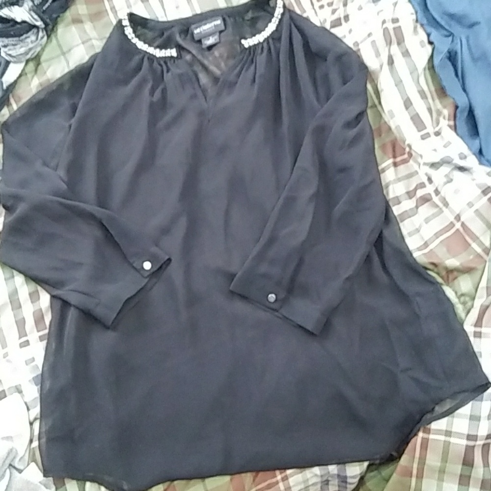 Sheer black top with jewels at neck